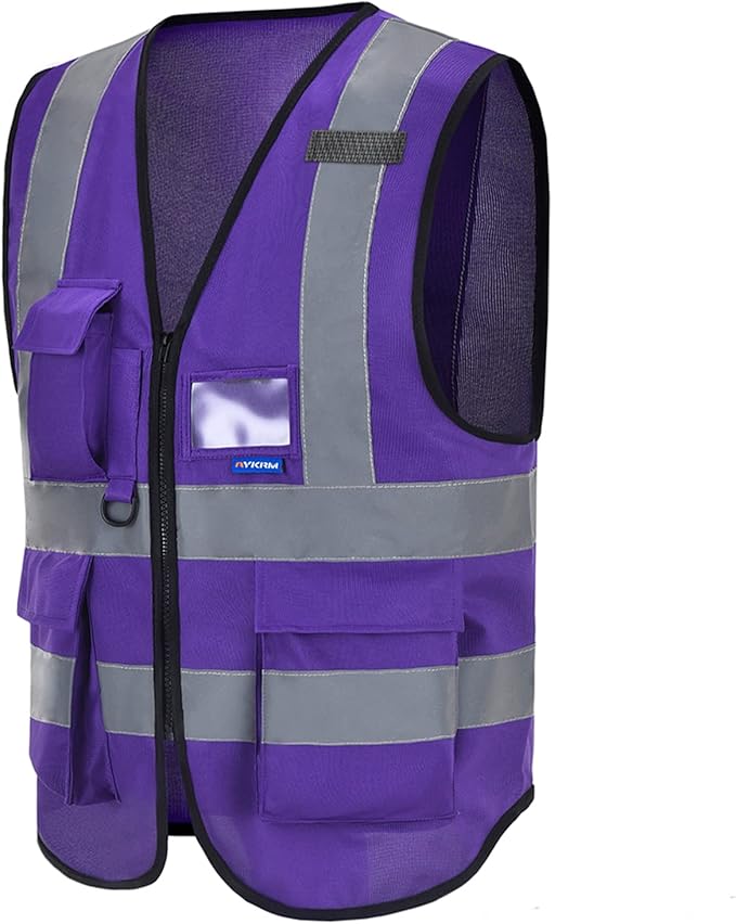 A-SAFETY XSmall Purple High Visibility Safety Vest with 4 Reflective Strips 7 Pockets,X-Small