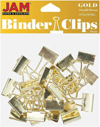 JAM PAPER Colorful Binder Clips - Small - 3/4 Inch (19 mm) - Gold Binderclips - 25/Pack