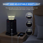 Surge Protector Power Strip Tower with 5 USB Ports and Night Light, 10FT Extension Cord with 12 AC Multiple Outlets, PASSUS Power Tower, Overload Protection for Home Office Dorm Room (2PC-Black)