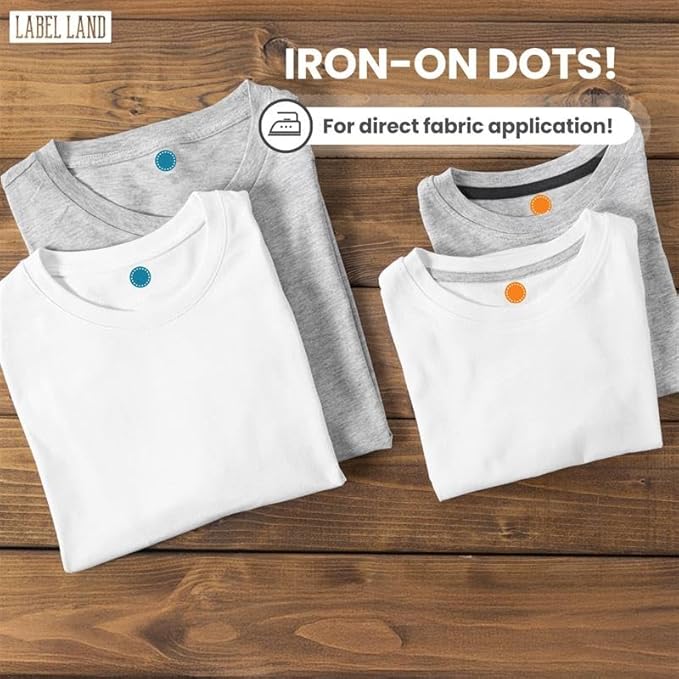 Color Coded Iron On Dot Labels - 200pcs, 8 Colors (25 Each Color) for Clothes & Laundry Organization, Round Clothing Labels for Adults and Kids, Washer & Dryer Safe