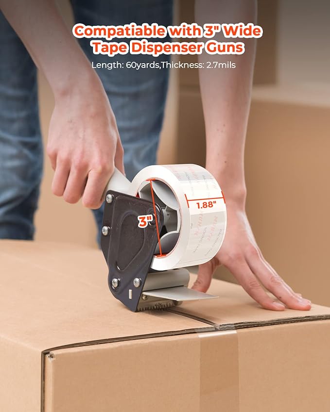 MUNBYN Packing Tape, Heavy Duty Shipping Tape with Total 720 Yards, 2.7mil, 1.88" *60 Yard(Per Rolls) Great for Shipping Packing Moving Mailing Office Storage, Clear Tape Refill for Dispenser