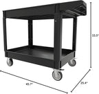 2 Tier Plastic Rolling Cart Utility Cart on Wheels, Heavy Duty Tool Carts with Ergonomic Storage Handle and Deep Shelfs, Work Cart Service Carts for Garage, Warehouse, Workshop, Office, Cleaning