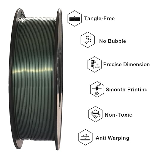 Geeetech Silk PLA Filament 1.75mm for 3D Printer, Dark Green Metal-Like Shiny PLA Filament 1kg (2.2lbs) Spool, Dimensional Accuracy +/- 0.02 mm, Metallic Silk Bronze