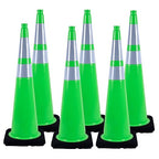 BESEA 6Pack 36” inch Traffic Safety Cones Green Road Parking Cones Construction Cone Structurally Stable for Traffic Control(Bright Color)
