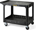ELAFROS Large Heavy Duty Plastic Utility Cart Flat top 42.5 x 25 Inch - Work Cart Flat Shelves and Full Swivel Wheels Holds up to 550 lbs - 2 Tier Service Cart for Warehouse,Garage, Cleaning Black
