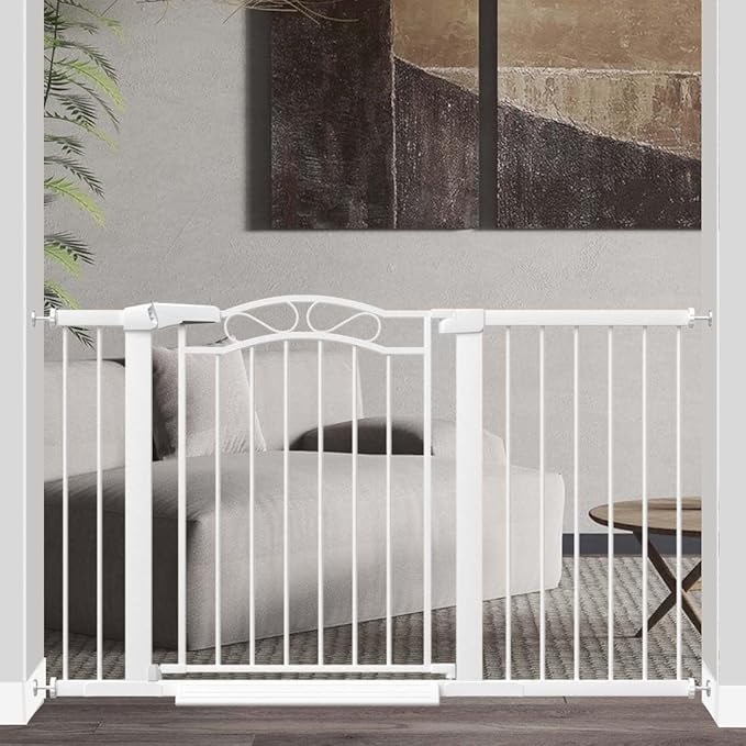 Fairy Baby 51.6"-54.3" Extra Wide Baby Gates for Doorways, Safety Child Gate for Kids Dog, Metal Auto Close Stair Gates Indoor for Children Toddler Pressure Mount Kit, Walk Thru Garden Gate, White