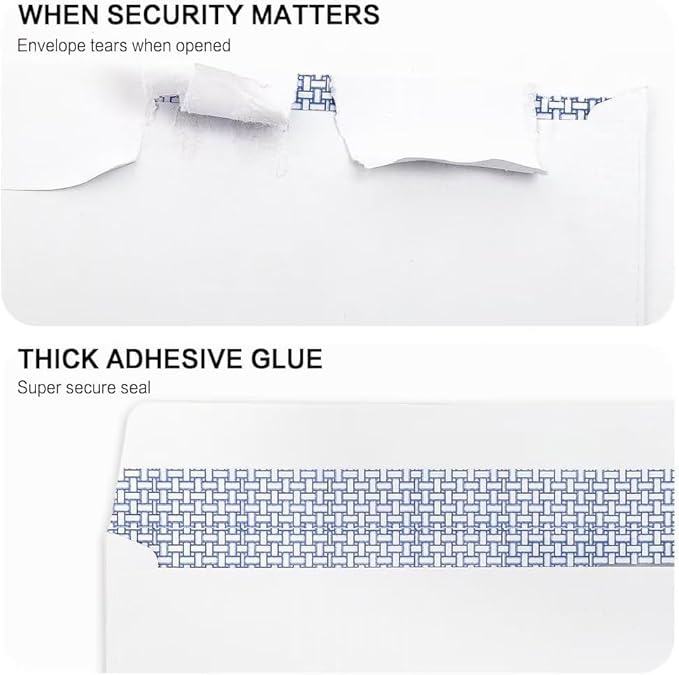 HERKKA #10 Security Self-Seal Envelopes, No.10 Windowless Bussiness Envelopes, Security Tinted with Printer Friendly Design - Size 4-1/8 x 9-1/2 Inch - White - 24 LB - 100 Pack