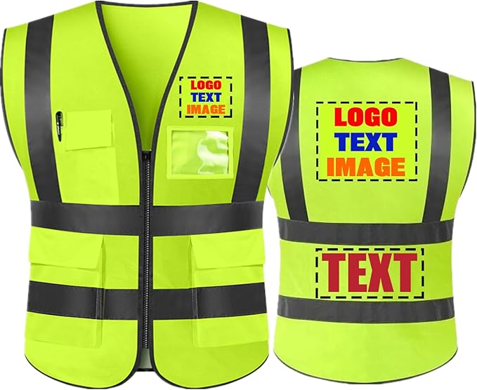 High Visibility Safety Reflective Vest with Pockets and Zipper Construction Hi Vis Work Vest(Neon Yellow 3XL)