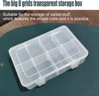 2 Pcs 8 Grids Clear Organizer Box Plastic Storage Container with Adjustable Dividers for Electronics Jewelry Beads Art DIY Crafts Fishing Small Parts