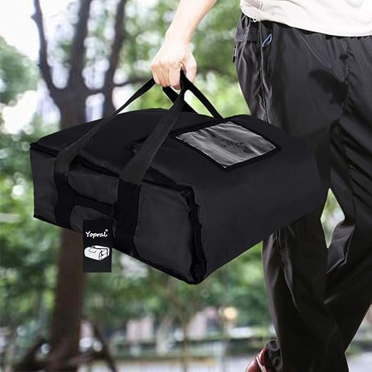 Pizza Bag, Thermal Pizza Delivery Bags Insulated Commercial Food Delivery Bag Pizza Boxes Professional Polyester Warmer Carrier for 3-12" or 3-14" (Black, 15"X15"X7")