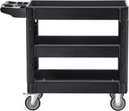 VEVOR Utility Cart, 3-Tier Plastic Service Cart with 550LBS Capacity, 360° Swivel Casters (Including 2 Locking Wheels), Medium Lipped Shelves, Ergonomic Handle, for Garage, Warehouse, Cleaning Tasks