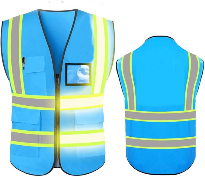 YOWESHOP High Reflective Visibility Safety Vest Custom Your Logo Safety Workwear with Reflective Strips and Front Zipper