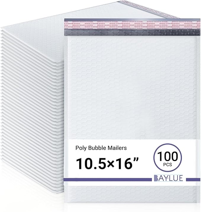 White 10.5x16 Inch Large Poly Bubble Mailers #5 | Padded Envelopes with Self Seal | Air Lined Cushioned Bubble Mailer | Usable Size 10.5x15 | 100 Pack Bulk | Lightweight shipping Bags