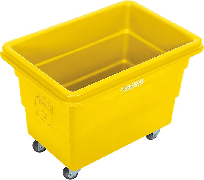 Global Industrial 6 Bushel Plastic Bulk Box Truck, Direct Mount Base, 500 lbs. Capacity, 3" Non-Maring Rubber Casters, Yellow, 33-2/5"L x 23" W x 24-1/2"H