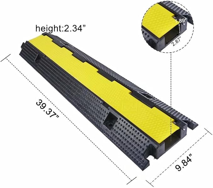 Rubber Cable Ramp Cord Cover Cable Protector Ramps Wire Hose Protective 1 Channel 22000Lbs Load Capacity Traffic Speed Bump for Asphalt Concrete Gravel Driveway Indoor Outdoor, 5 Pack