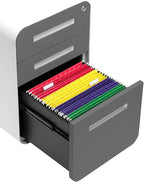 Laura Davidson Furniture Stockpile 3 Drawer File Cabinet with Lock - Under Office Desk Metal Filing Cabinet, Legal/Letter File Folders, Wheels and Stationary Feet, Pre-Assembled, Dark Grey Faceplate