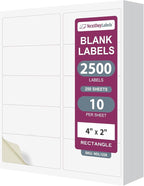 NextDayLabels – 4” x 2” Rectangular Sticker Labels for Printer - White Laser/Inkjet Printer Labels Return Address Labels Shipping Label Stickers (250 Sheets, 10 Per Sheet, 2500 Labels)