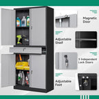 Letaya Metal Garage Storage Cabinet with Drawer,4 Door Tool Cabinet with Lock-2 Adjustable Shelves for Garage Home Office Utility Room (Black & Gray)