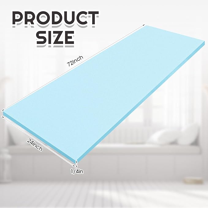 Amylove Polyurethane Foam 24" x 72" High Density Cushion Upholstery Foam Sheet for Seat Replacement DIY Projects Chairs Headboards Sofas Home (1/4" X 24" X 72",Blue)