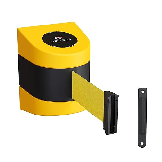 Crowd Control Warehouse - CCW Series WMB-220 Fixed Wall Mount Retractable Belt Barrier - 15 Foot, Yellow Belt with Yellow ABS Case