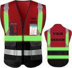 YOWESHOP High Reflective Visibility Safety Vest with Pockets and Zipper Custom Your Logo Safety Workwear