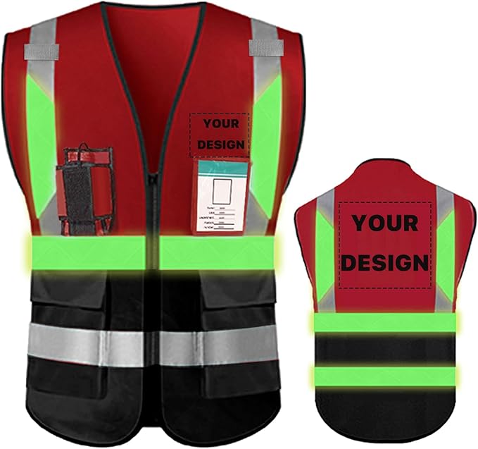 YOWESHOP High Reflective Visibility Safety Vest with Pockets and Zipper Custom Your Logo Safety Workwear