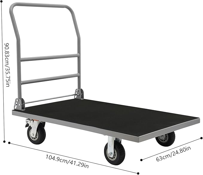 Heavy Duty Foldable Platform Truck Cart with 4 Wheels,41'' L x 25'' W Steel Rolling Flat Cart Push Cart Dolly Large Hand Truck Dolly 2200LBS Capacity Moving Hand Dolly for Groceries,Garage,Warehouse