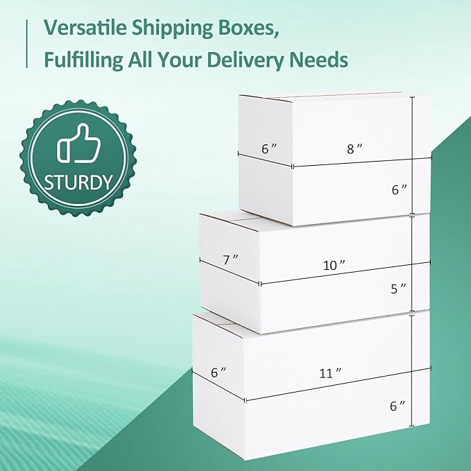 Eupako 30 Pack Small Shipping Boxes Assorted Sizes, White Corrugated Box Mailers, Cardboard Boxes for Packaging Small Business, Mailing, 8x6x6 & 10x7x5 & 11x6x6 10 PCS Each Small Boxes