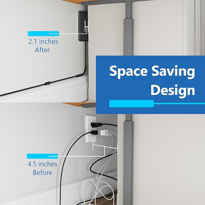 LIDER Flat-Face Outlet Extender with 3 Receptacles, Ultra-Thin Wall Plate Plug with Cord Extender and 3-Outlet Power Strip, 3ft Cord, LWE3-315-BK2P, ETL-Listed, Black, 2 Pack