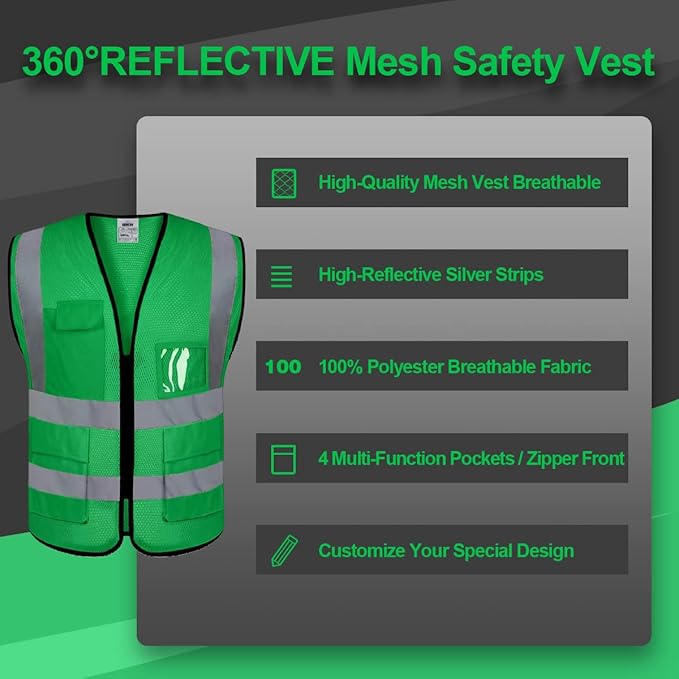 BeautyWill Mesh Safety Vest 1 pcs Customize Logo Class 2 High Visibility Reflective Vest with Pockets Construction Security Work Vest