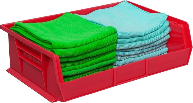 Akro-Mils 30255 AkroBins Plastic Storage Bins, Space-Saving Stackable Bins for Garage, Pantry, Craft Organization, 11-" x 16-" x 5-", Red, 6-Pack