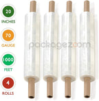 4 Rolls 20” x 1000 FT Stretch Wrap 72 Gauge Packing Wrap with Handle, Clear Stretch Film