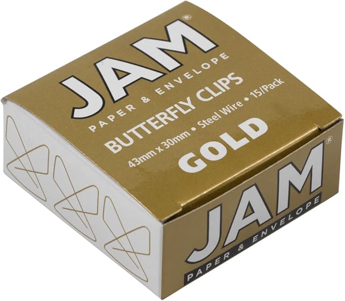 JAM PAPER Colorful Butterfly Clips - Gold Paper Clamps - 15/Pack