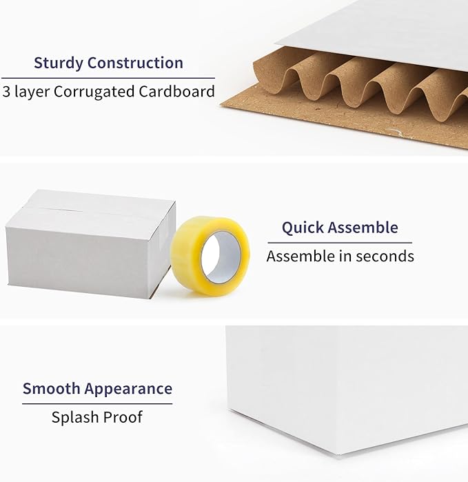 25 Pack Shipping Boxes 7x5x3 Inches, White Corrugated Cardboard Mailing Box for Packing, Mailing, Small Business,Literature Mailer
