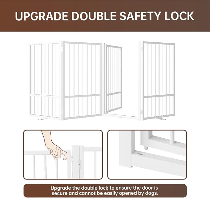 4 Panels Full Metal Freestanding Dog Gates with Door, 80” W x 36” H Folding Pet Gate Fence with Support Feet for Indoor,Stairs, Hallways and Doorways(White)