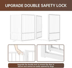 4 Panels Full Metal Freestanding Dog Gates with Door, 80” W x 36” H Folding Pet Gate Fence with Support Feet for Indoor,Stairs, Hallways and Doorways(White)