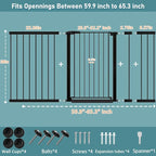Fairy Baby 38" Extra Tall Dog Gate for Stairs, 59.9"-65.3" Extra Wide Large Walk Thru Baby Gate for Doorway, Long Safety Child Toddler Gate, Metal Auto Close Puppy Cat Gate for The House, Black