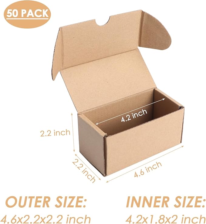 PHAREGE 4.6x2.2x2.2 inch Shipping Boxes Bulk 50 Pack Brown, Tab Lock Tuck Top Mailer Boxes for Packaging Small Business, Small Cardboard Gift Boxes for Wrapping Mailing Present