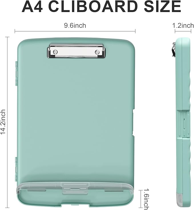 Plastic Clipboard with Storage, 8.5 x 11 Storage Organization Box Side-Opening, Heavy Duty Clip Board with Pen Holder and Paper Folder for Nurses, Teachers, Office & School Supply, Dark Green