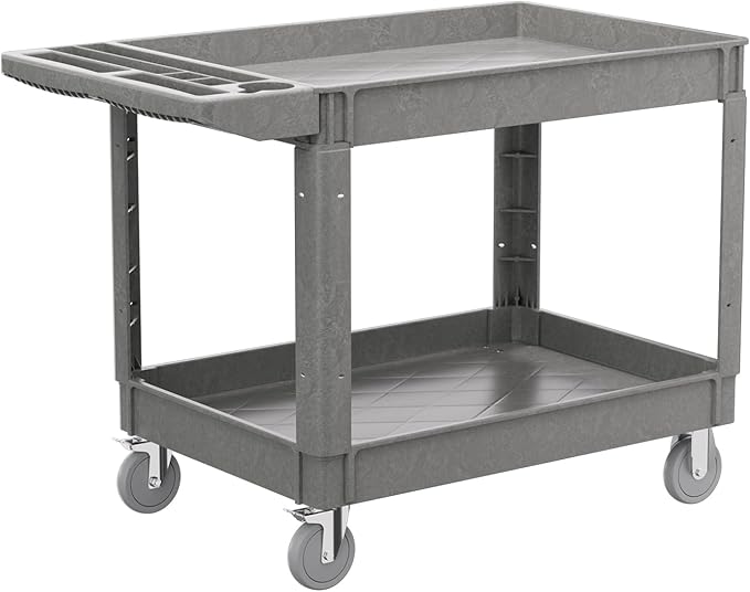 2-Tier Rolling Tool Cart,Heavy-Duty Plastic Service Cart with Lipped Shelves,550 lbs Capacity Utility Cart,46 x 26 Inch Rolling Work Carts for Garage,Salon,Kitchen,Office-Gray