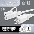 HUANCHAIN Indoor Outdoor White Extension Cord 10 ft Waterproof, 16/3 Gauge Flexible Cold-Resistant Appliance Extension Cord Outside, 13A 1625W 16AWG SJTW, 3 Prong Electric Cable, ETL