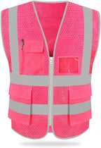 HYCOPROT High Visibility Mesh Safety Reflective Vest with Pockets and Zipper, Meets ANSI/ISEA Standards