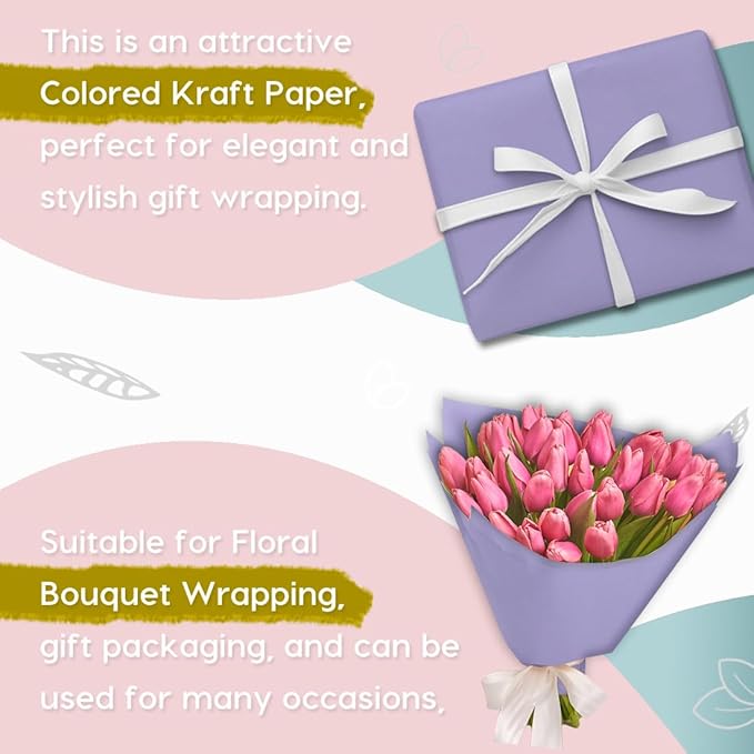 PerkHomy 24" x 2,400" (200') Light Purple Kraft Paper Roll for Craft Bulletin Board Paper Art Table Covering Crafting Gift Wrapping Bouquet Packing Parcel 80GSM 55LB (Light Purple, 24" x 200')