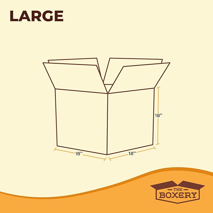 The Boxery Moving Boxes 15-Pack Large | 18x18x18 inch Brown/Kraft Corrugated Cardboard Packing, Moving & Storage for Business/Home – Durable - Eco-Friendly, Recyclable - Made in the USA