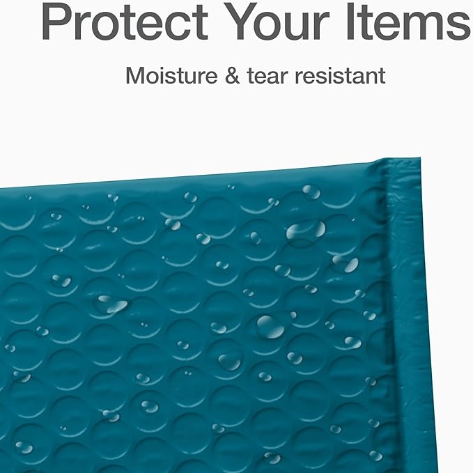 Quality Park Bubble Mailers, 4 x 8 Shipping Envelopes, Self-Seal, Small Blue Padded Envelopes, Redi-Strip Peel Off Closure, 50 Per Box (QUA85909)