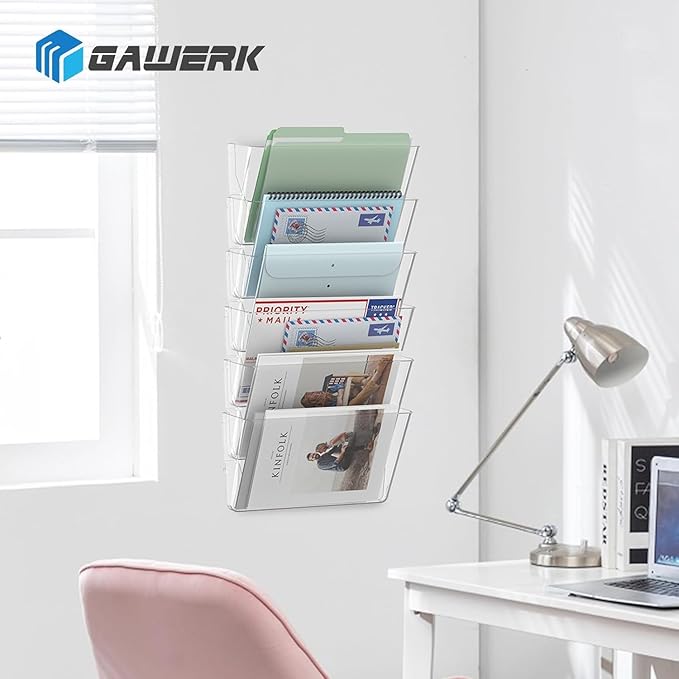 Clear Acrylic Single Pocket, Plastic Hanging Wall Mount File Holder for Office Home (Clear, 3 Pack)