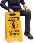 SmartSign Folding Floor Sign, Legend "Do Not Enter" with Graphic, 25" high x 12" wide, Black/Red on Yellow
