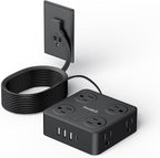 10Ft Power Strip with Surge Protector, 8 Outlets 4 USB Ports Extension Cord, Flat Plug Charging Station for Home Office Desk & College Dorm Essentials, Black