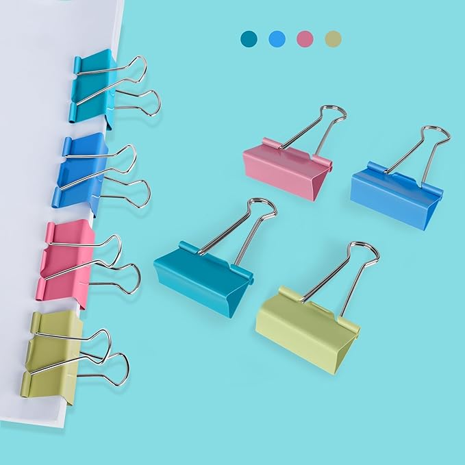 Ufmarine Large Binder Clips 1.6 inch Length, Colorful, for Office (24 Pcs)