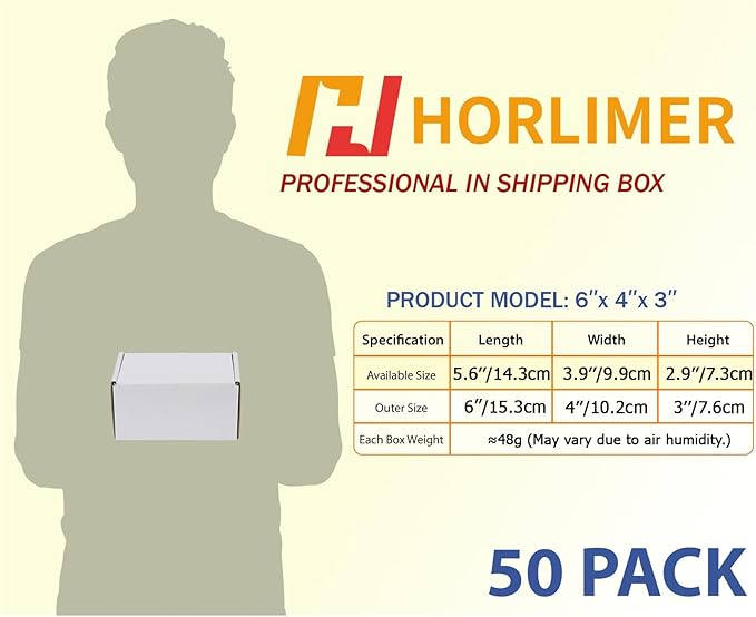 HORLIMER 6x4x3 inches Shipping Boxes Set of 50, White Corrugated Cardboard Box Literature Mailer